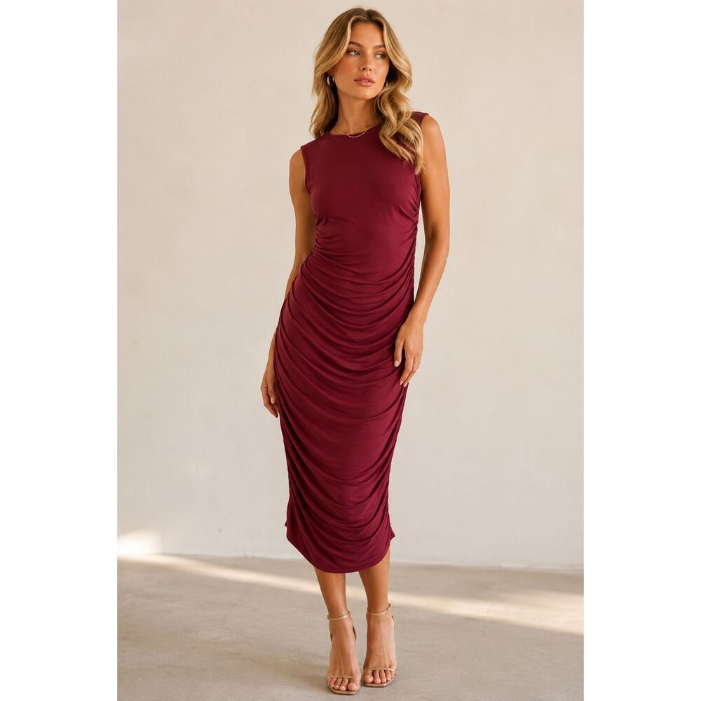 NWT Velvet By Graham & Spencer Rouched Tank Burgundy Dress Size Small $158 MSRP